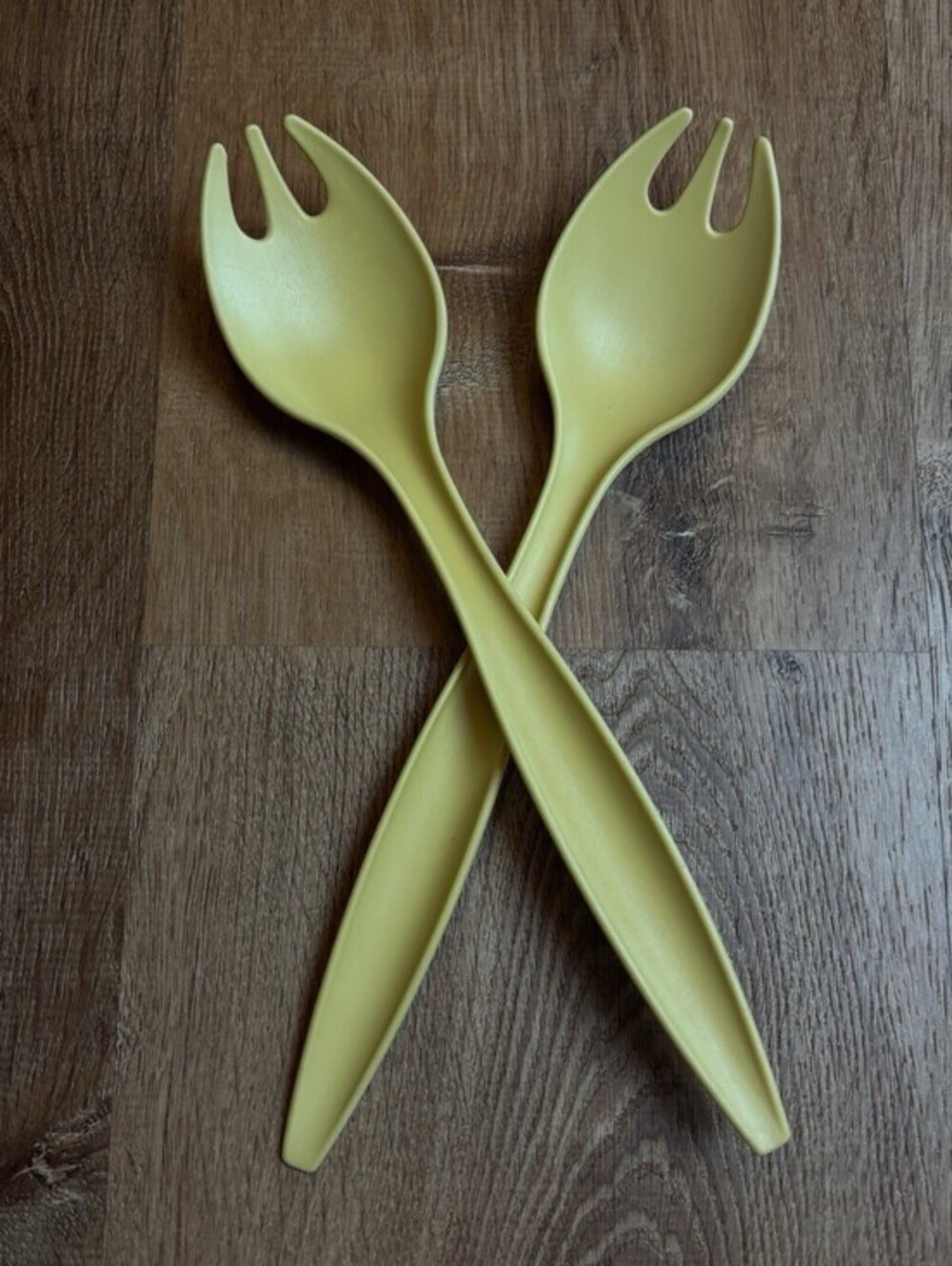 Vintage Tupperware 12" Salad Forks Sporks Harvest Gold Set of 2 Servers